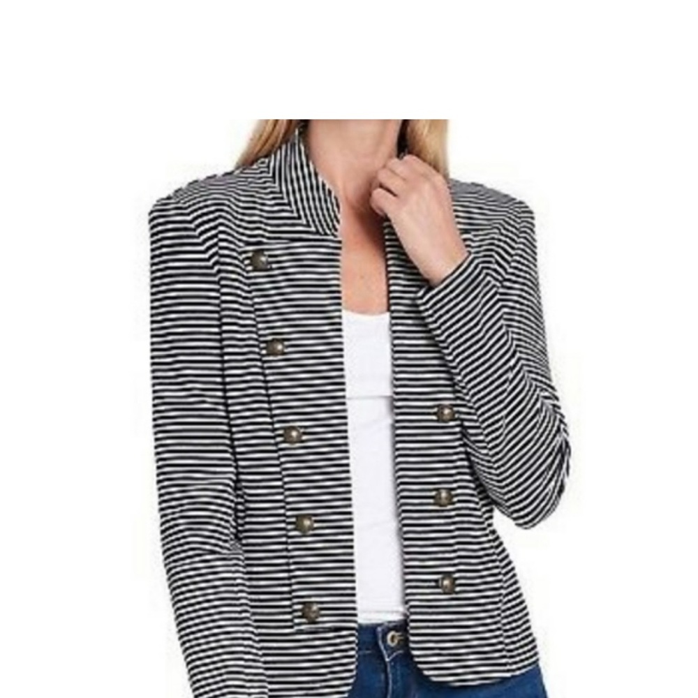 Tommy Hilfiger Striped Navy Blue and White Women's Blazer - Size L